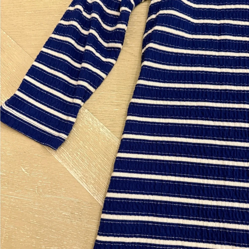 Kim Rogers Navy and White Striped Long Sleeve Top w/silver accents